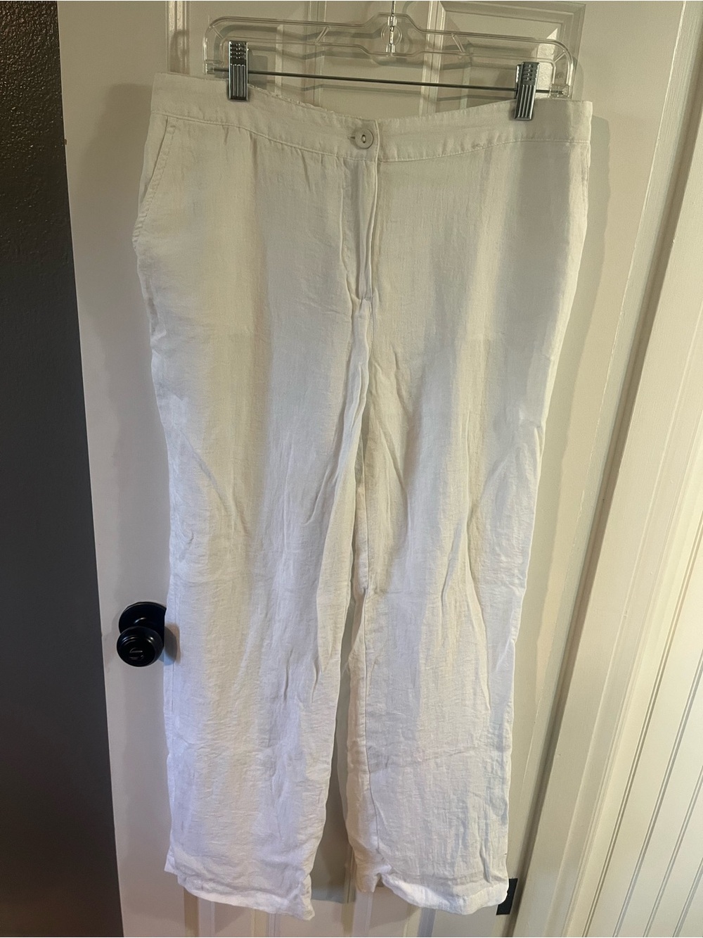 Charter Club White Elastic Waist Linen-Blend Pants
